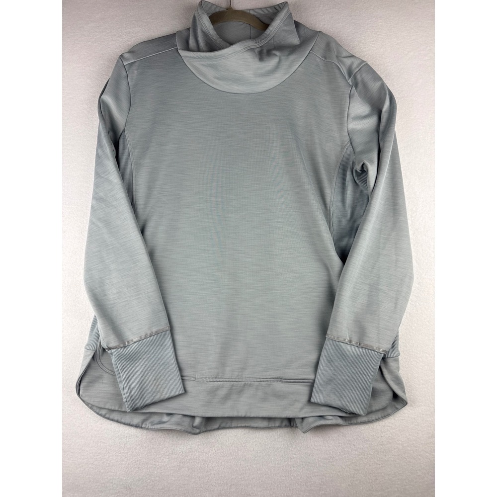 Athleta Womens XL Light Blue Gray Funnel Neck Pullover Ribbed Active Top 54023